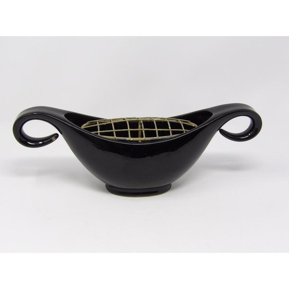 Vintage Denby Stoneware Console Bowl with Metal Cage Flower Frog Made in England - Picture 5 of 10